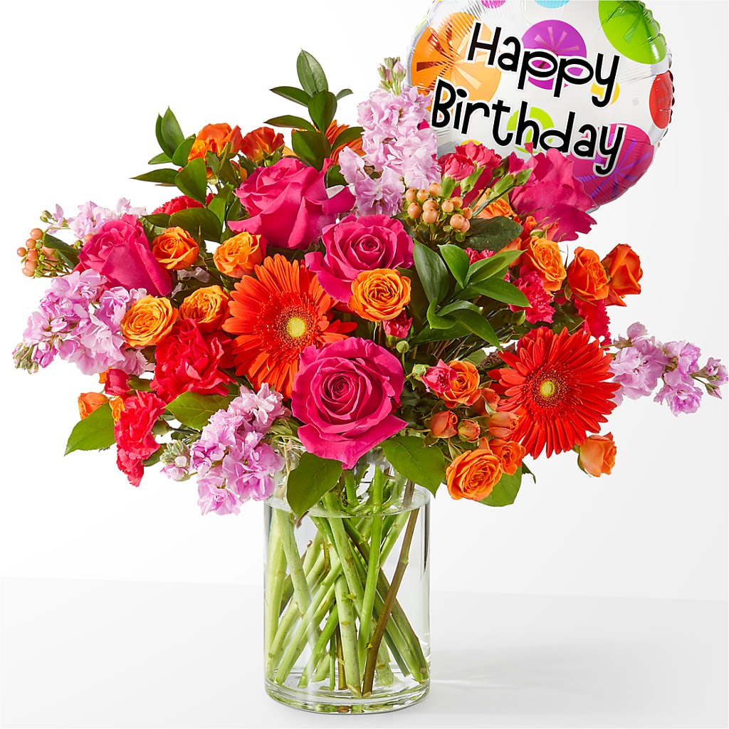 Fiesta Bouquet with Birthday Balloon – Moda Flowers, Guaynabo PR