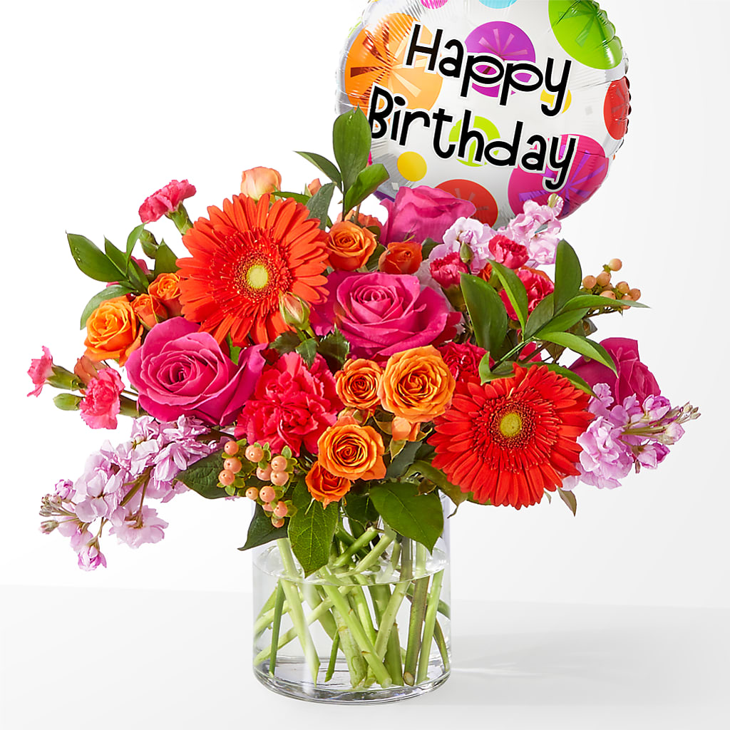 Fiesta Bouquet with Birthday Balloon – Moda Flowers, Guaynabo PR