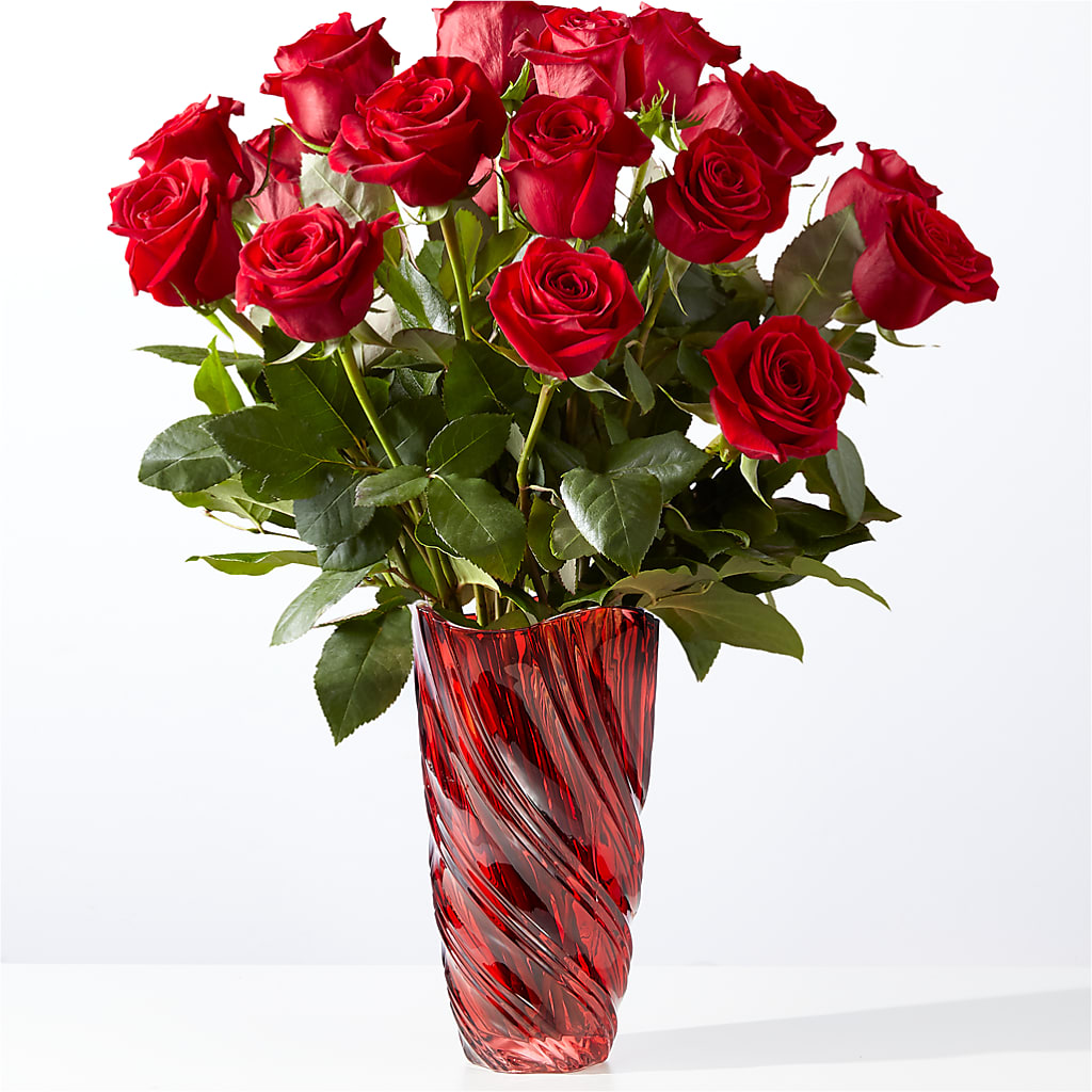 Classic Love Red Rose Bouquet with Luxe Swirl Vase – Moda Flowers, Guaynabo PR