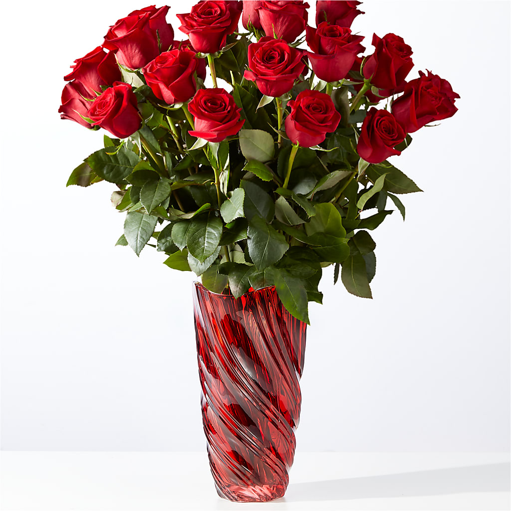 Classic Love Red Rose Bouquet with Luxe Swirl Vase – Moda Flowers, Guaynabo PR