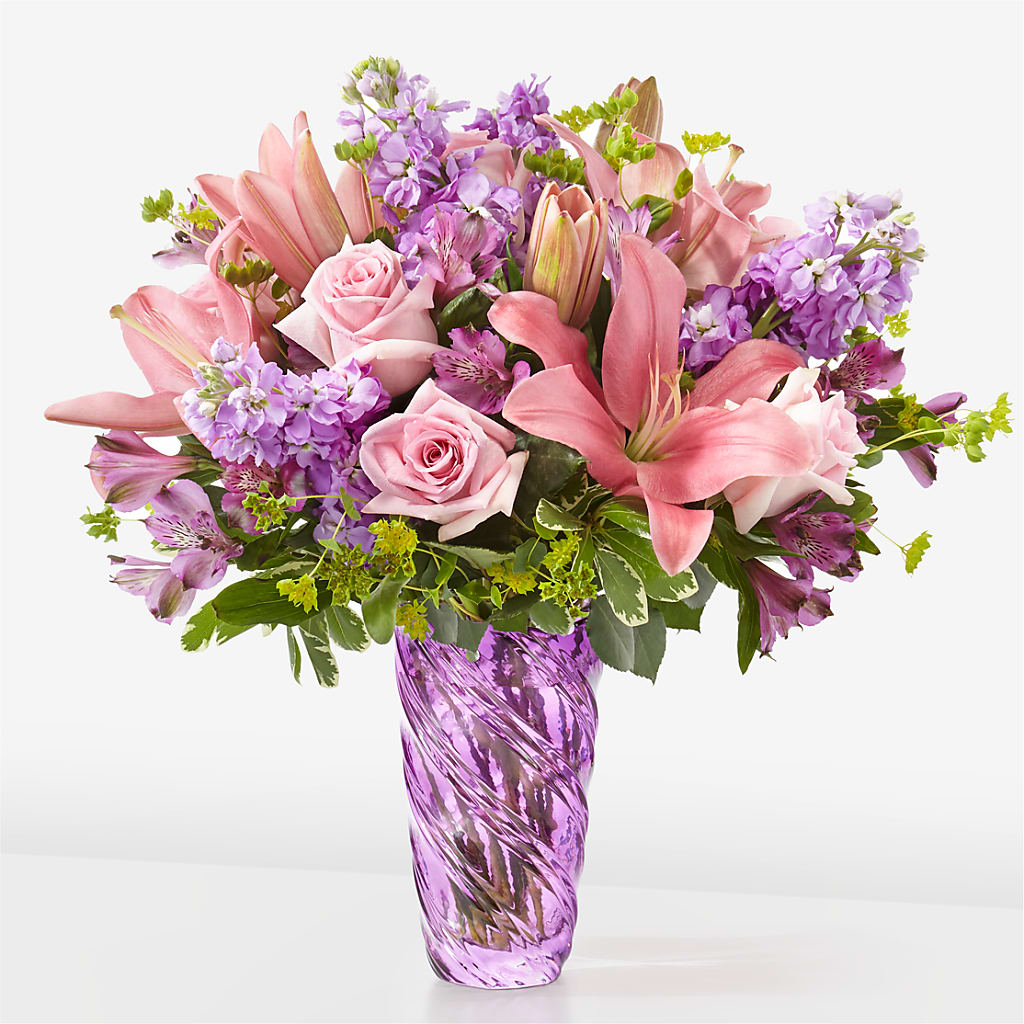 Precious Petals Bouquet with Luxe Swirl Vase – Moda Flowers, Guaynabo PR